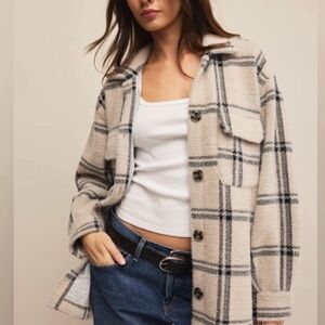 Z Supply Cream and Black Plaid Tucker Jacket